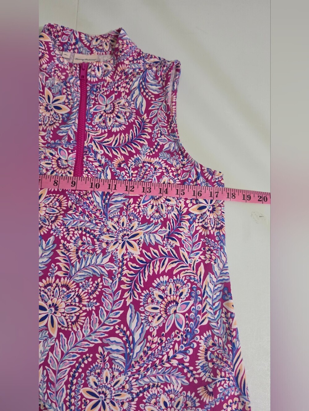 Tommy Bahama Golf Dress Womens M Floral Pink Blue 1/4 Zip Sleeveless Shorts Set - Picture 12 of 14